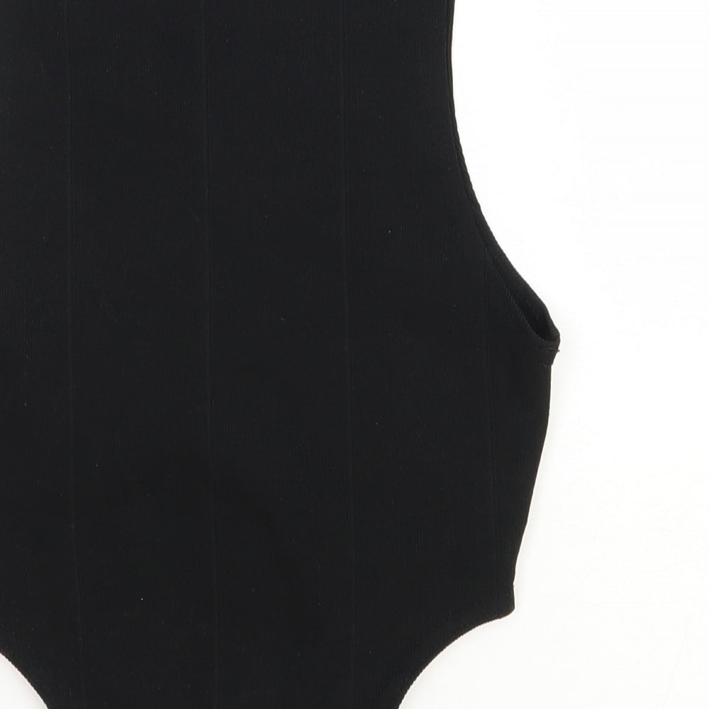 PRETTYLITTLETHING Womens Black Polyester Basic Tank Size 8 Round Neck - Cut Out
