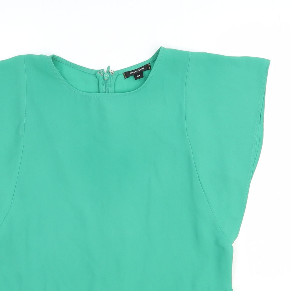 Stella & Dot Womens Green Polyester Basic Blouse Size XS Round Neck