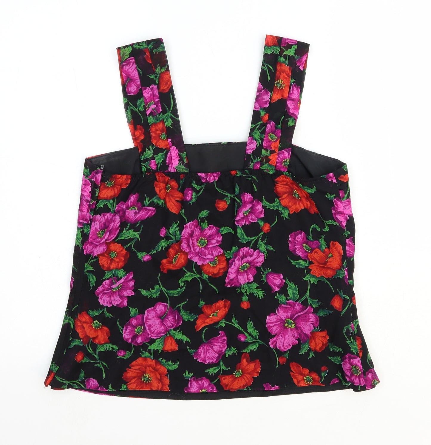 David Butler Womens Black Floral 100% Cotton Basic Tank Size 12 Square Neck