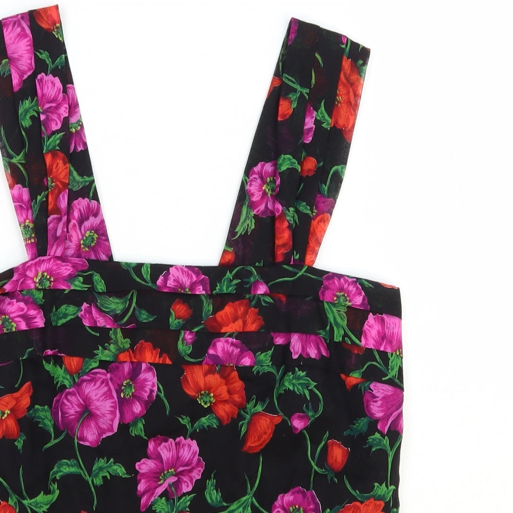 David Butler Womens Black Floral 100% Cotton Basic Tank Size 12 Square Neck