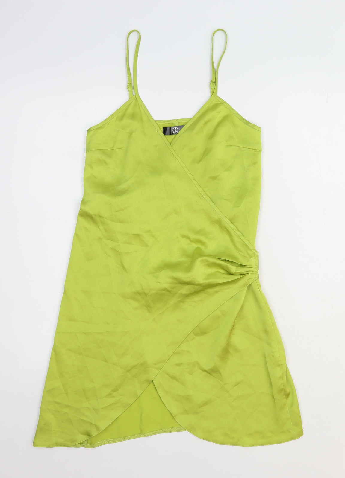 Missguided Womens Green Polyester Slip Dress Size 10 V-Neck Tie