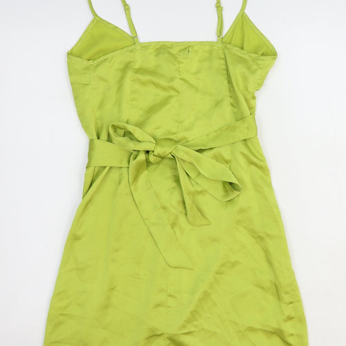 Missguided Womens Green Polyester Slip Dress Size 10 V-Neck Tie