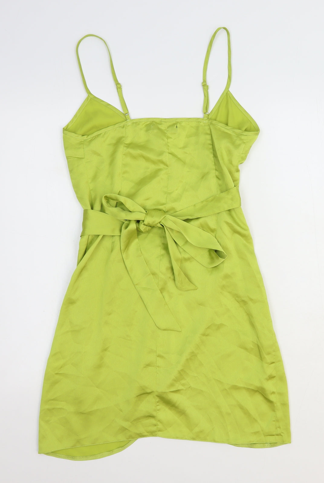 Missguided Womens Green Polyester Slip Dress Size 10 V-Neck Tie