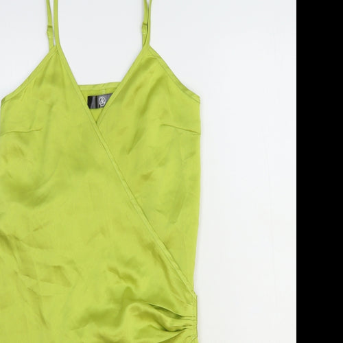 Missguided Womens Green Polyester Slip Dress Size 10 V-Neck Tie