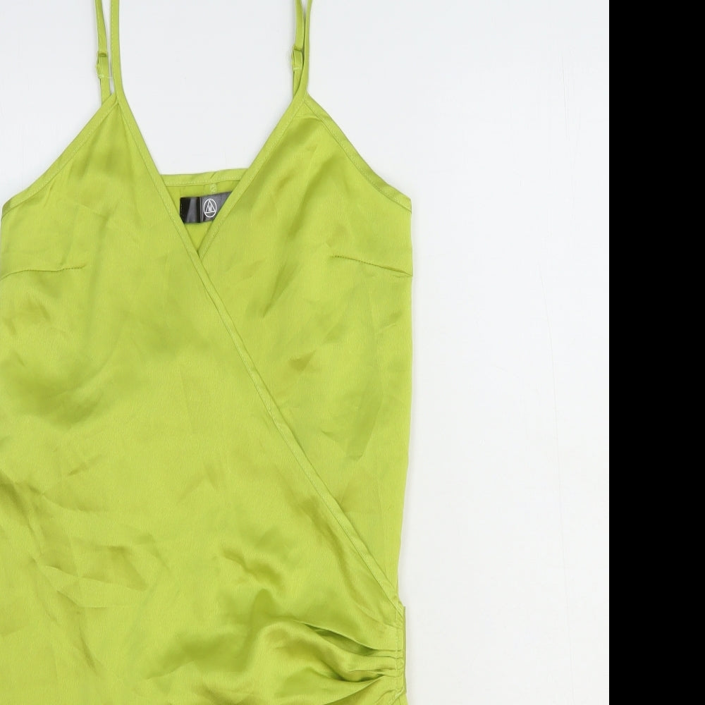 Missguided Womens Green Polyester Slip Dress Size 10 V-Neck Tie