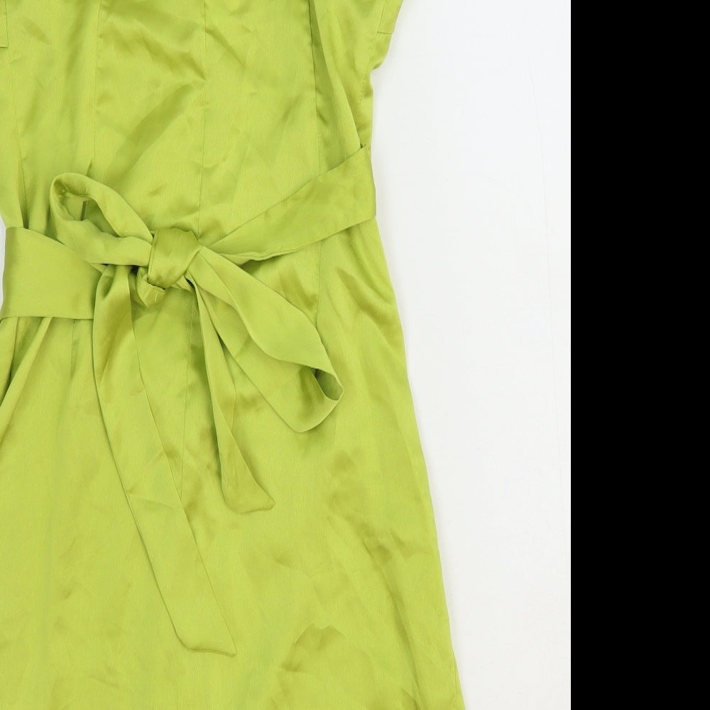 Missguided Womens Green Polyester Slip Dress Size 10 V-Neck Tie