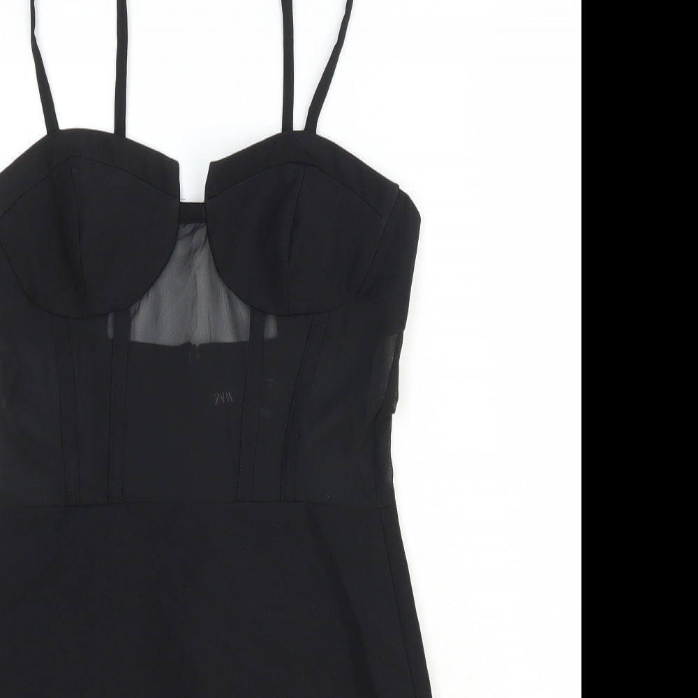 Zara Womens Black Polyester Mini Size 8 Sweetheart Zip
