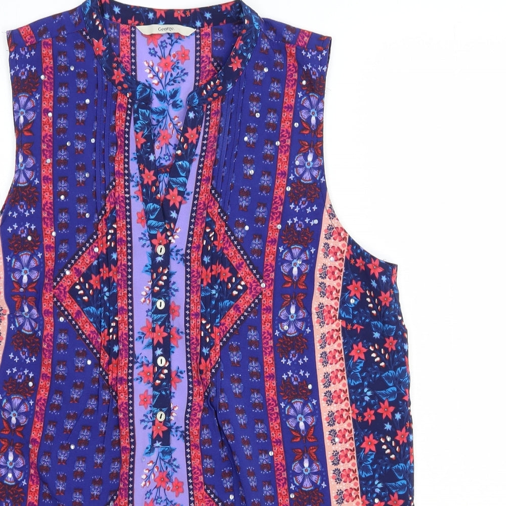 George Womens Multicoloured Geometric Polyester Basic Blouse Size 14 V-Neck