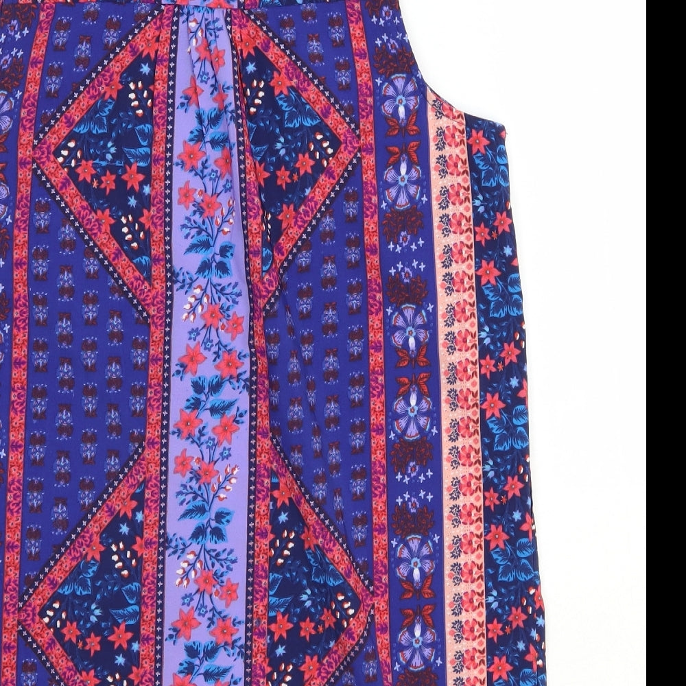 George Womens Multicoloured Geometric Polyester Basic Blouse Size 14 V-Neck