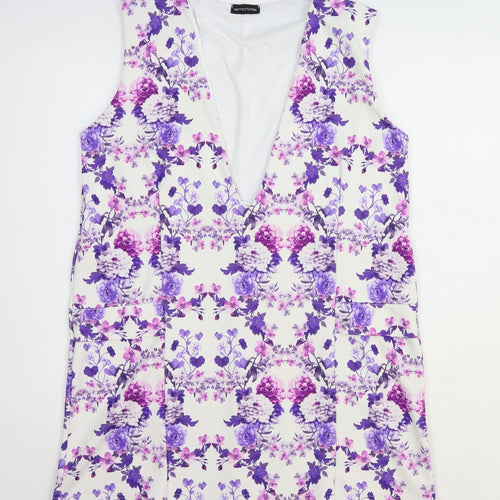 PRETTYLITTLETHING Womens White Geometric Polyester Shift Size 12 V-Neck Pullover