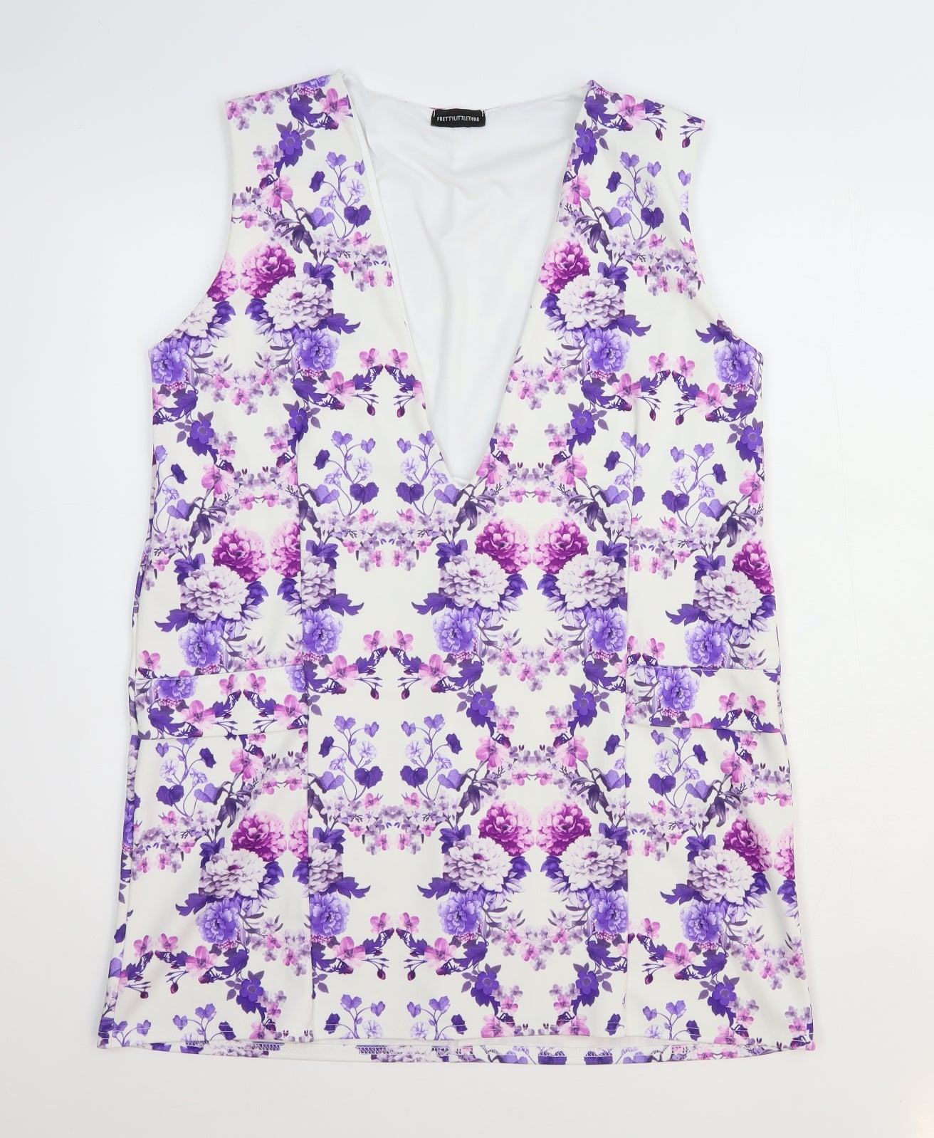 PRETTYLITTLETHING Womens White Geometric Polyester Shift Size 12 V-Neck Pullover
