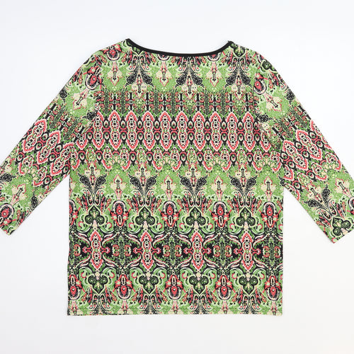 Alexara Womens Green Geometric Polyester Basic T-Shirt Size M Round Neck