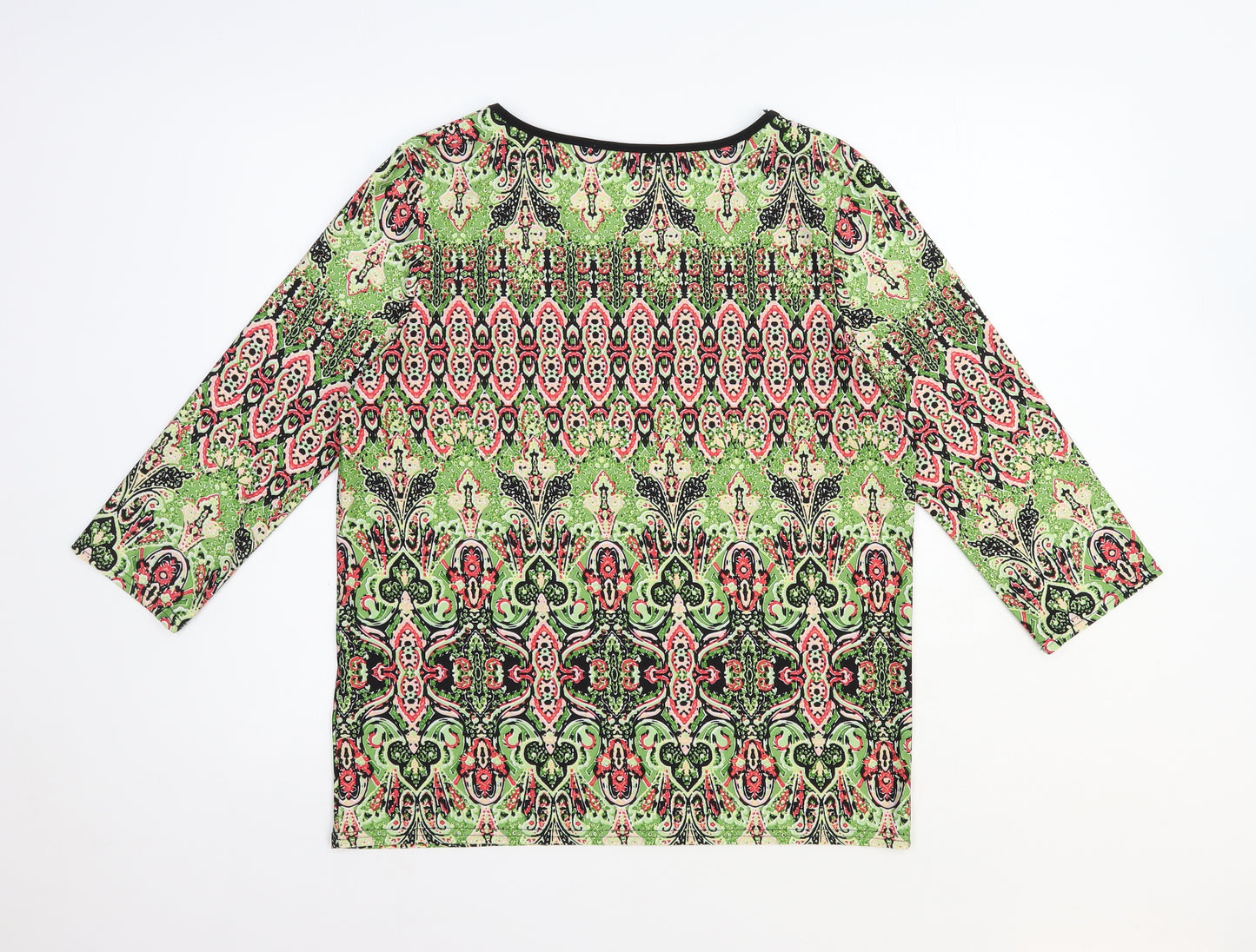 Alexara Womens Green Geometric Polyester Basic T-Shirt Size M Round Neck