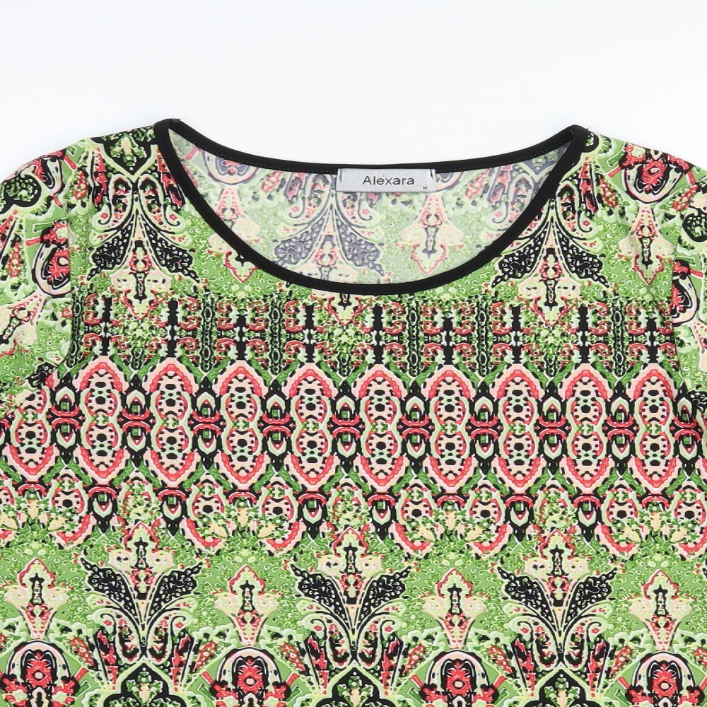 Alexara Womens Green Geometric Polyester Basic T-Shirt Size M Round Neck