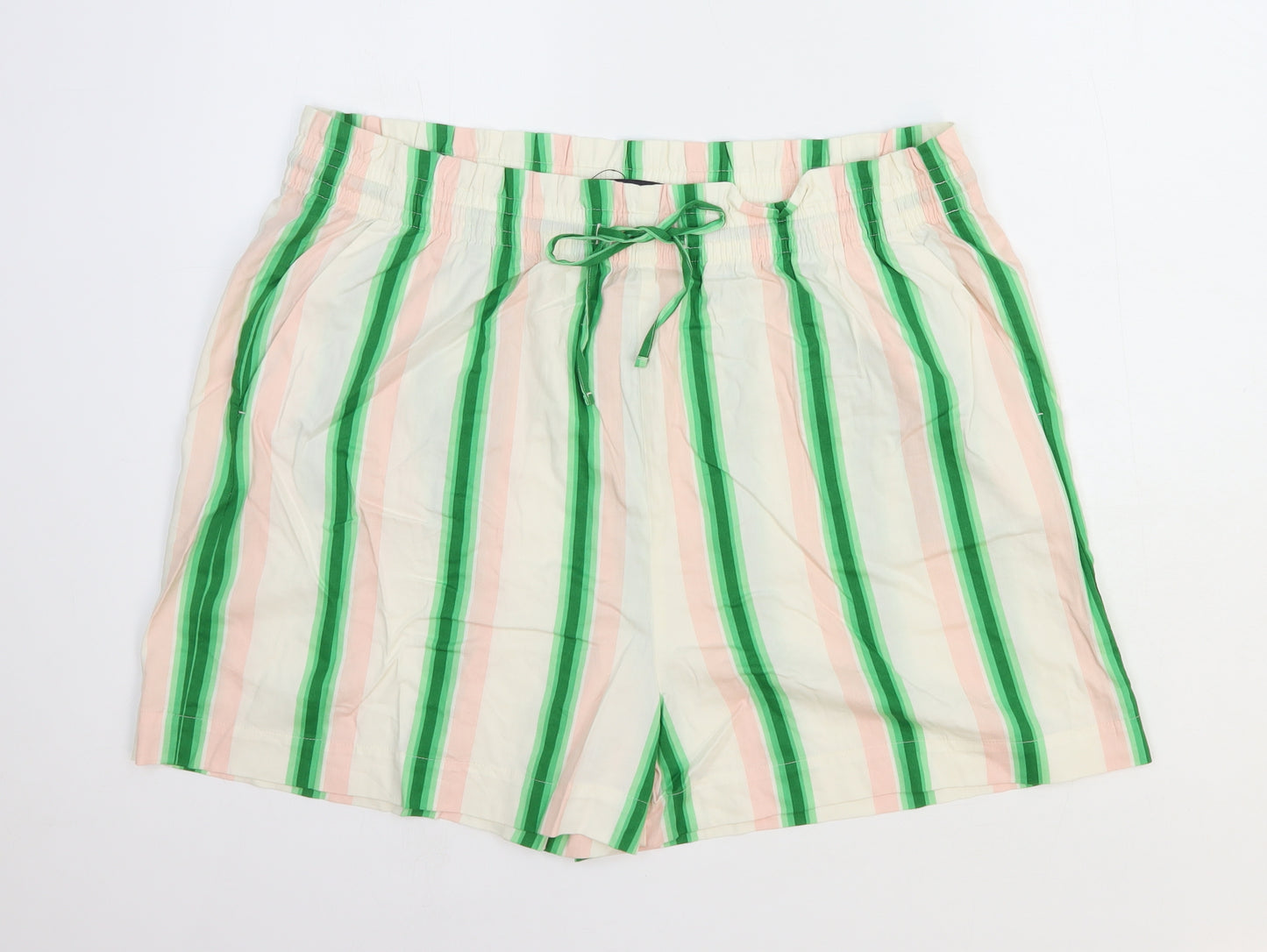 Marks and Spencer Womens Multicoloured Striped Cotton Bermuda Shorts Size 20 Regular Drawstring
