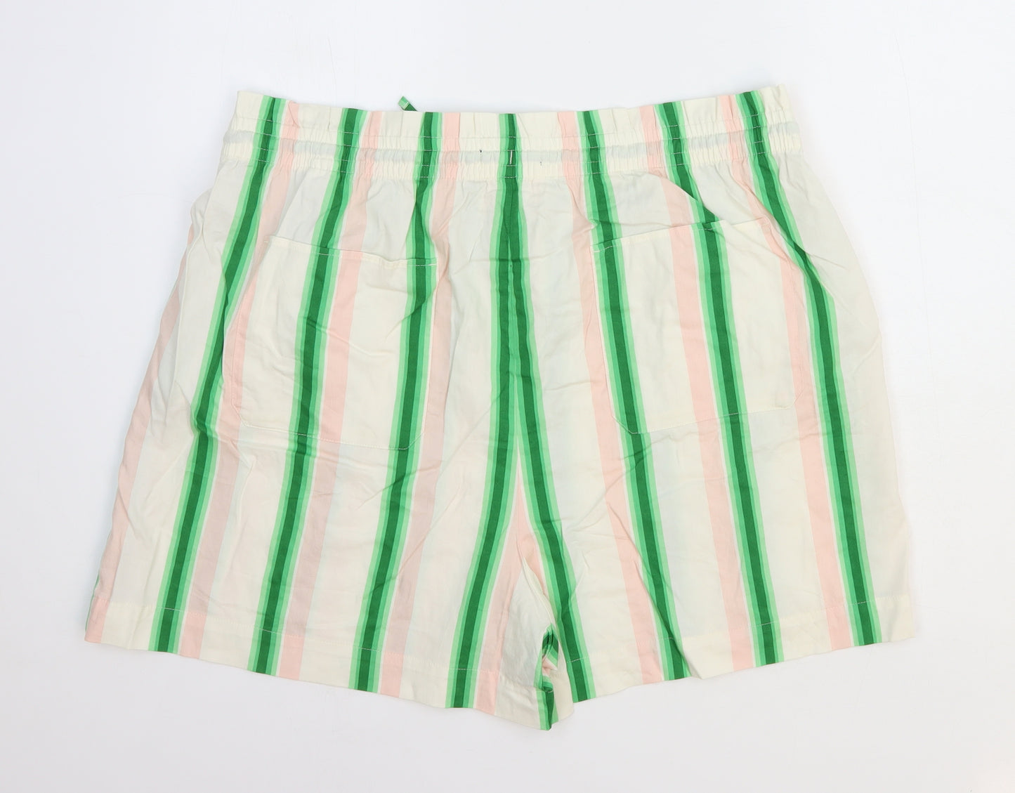 Marks and Spencer Womens Multicoloured Striped Cotton Bermuda Shorts Size 20 Regular Drawstring