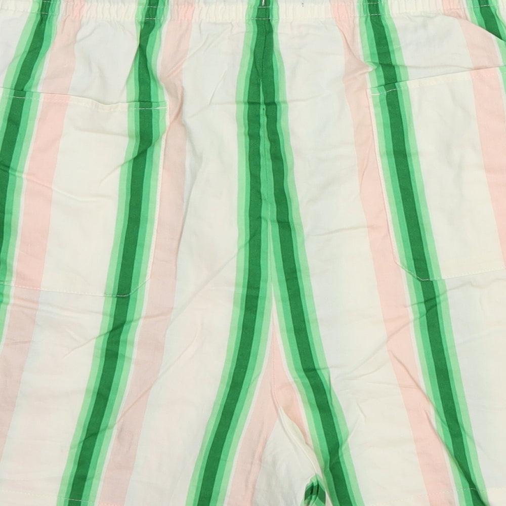 Marks and Spencer Womens Multicoloured Striped Cotton Bermuda Shorts Size 20 Regular Drawstring