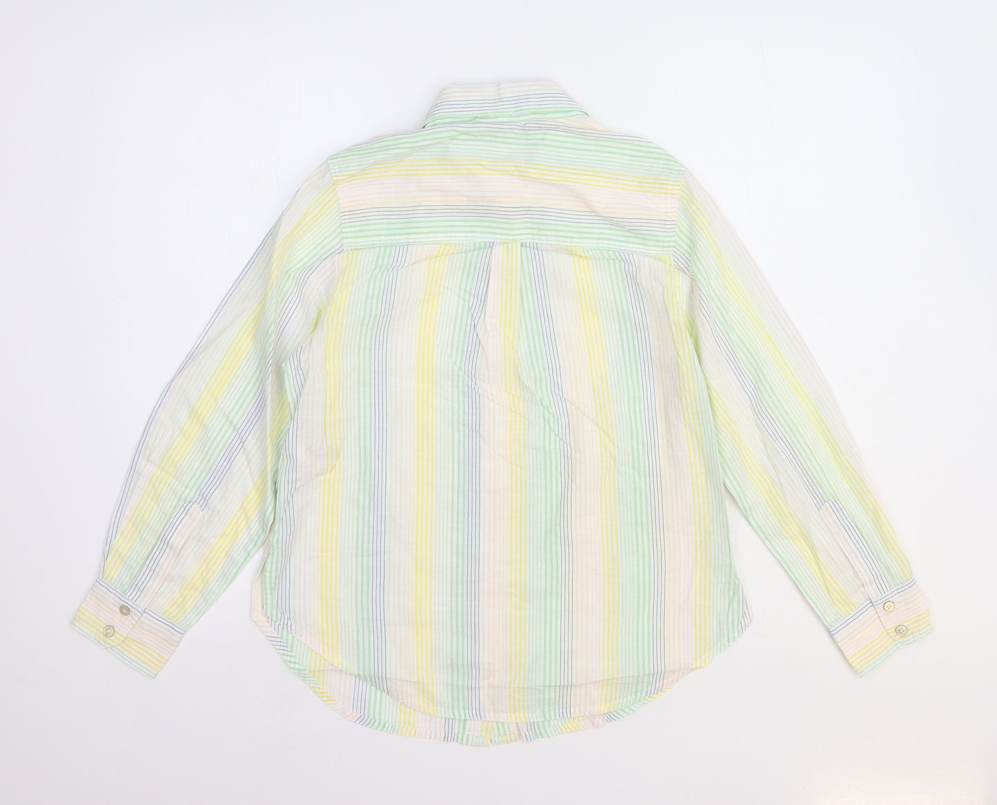 Marks and Spencer Womens Multicoloured Striped 100% Cotton Basic Button-Up Size 6 V-Neck