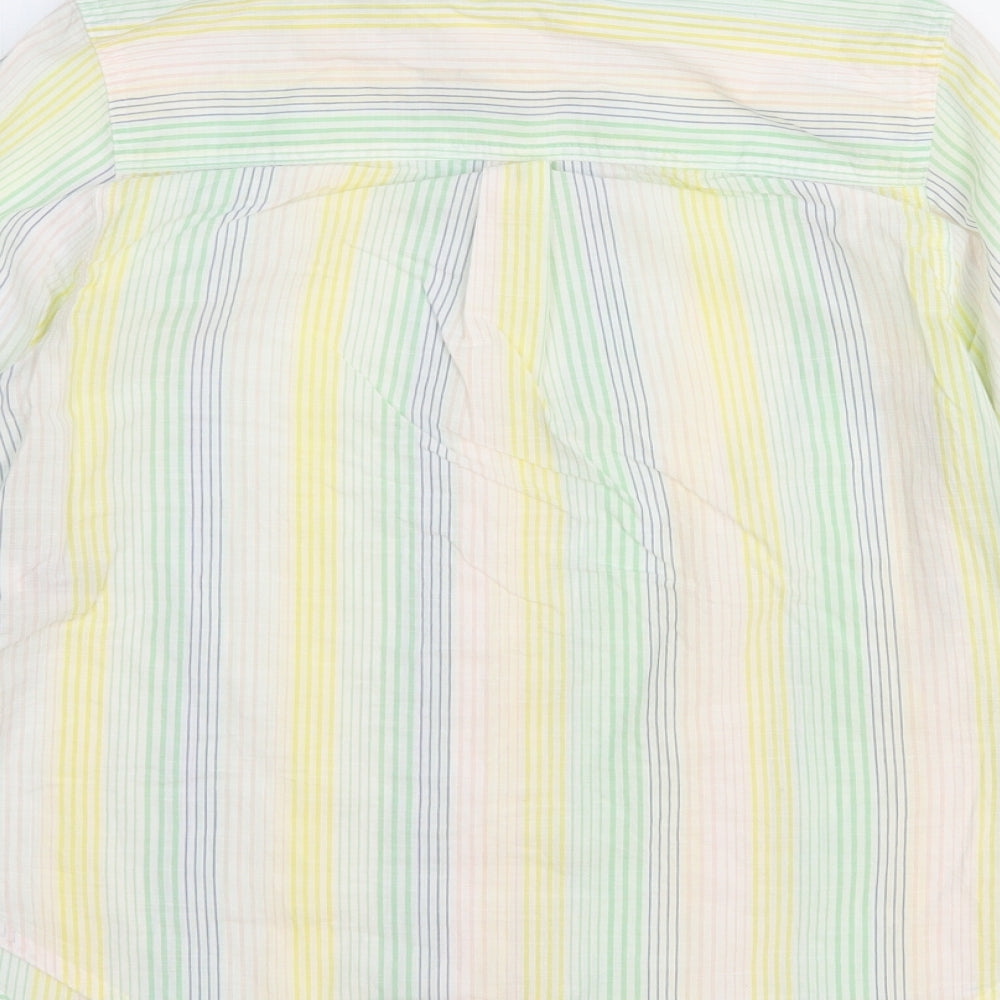 Marks and Spencer Womens Multicoloured Striped 100% Cotton Basic Button-Up Size 6 V-Neck
