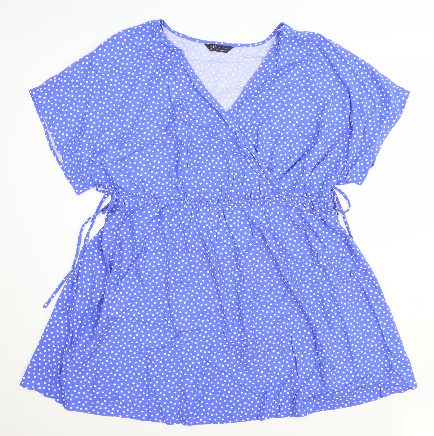 Marks and Spencer Womens Blue Polka Dot Viscose Tunic Blouse Size 22 V-Neck
