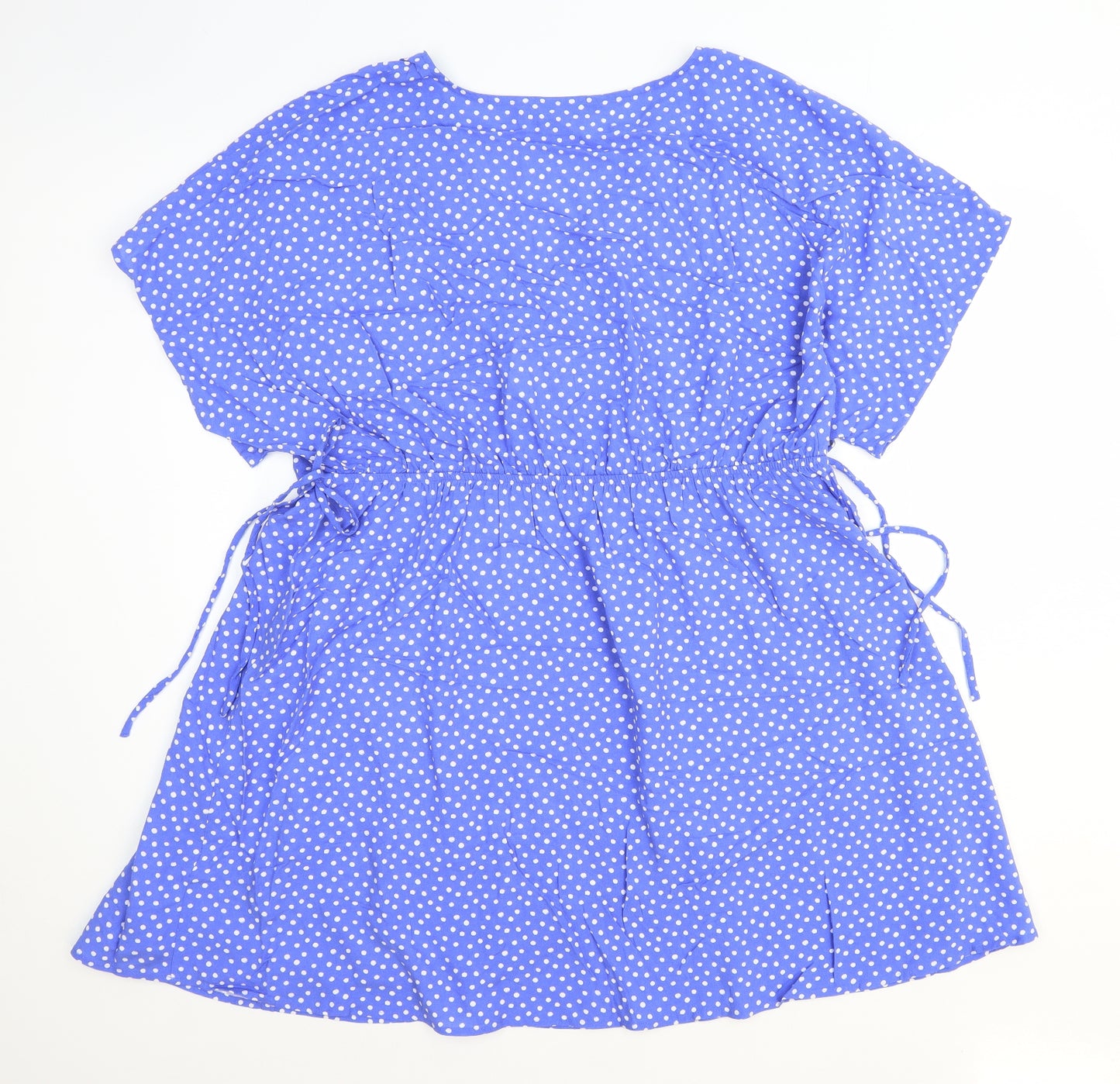 Marks and Spencer Womens Blue Polka Dot Viscose Tunic Blouse Size 22 V-Neck