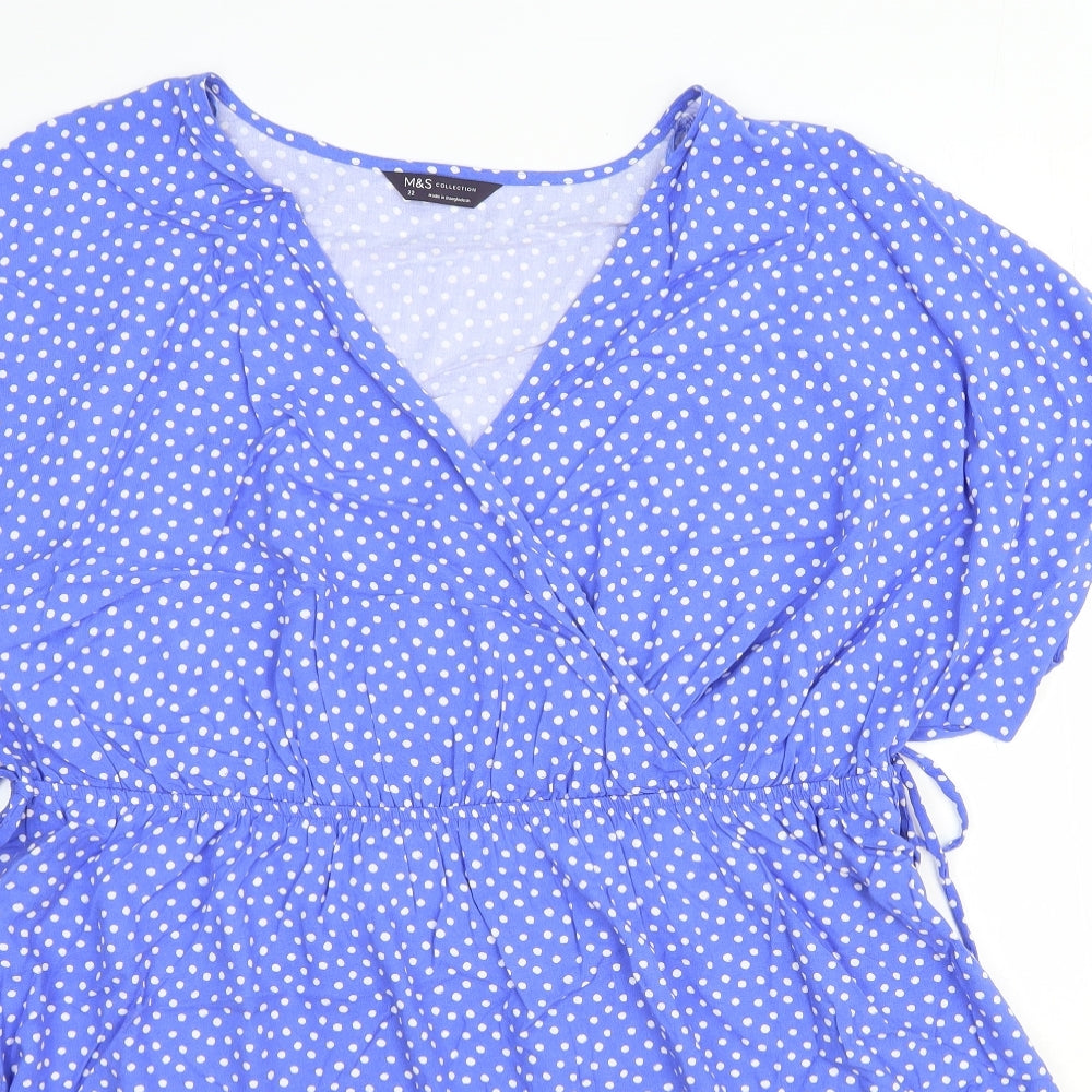Marks and Spencer Womens Blue Polka Dot Viscose Tunic Blouse Size 22 V-Neck