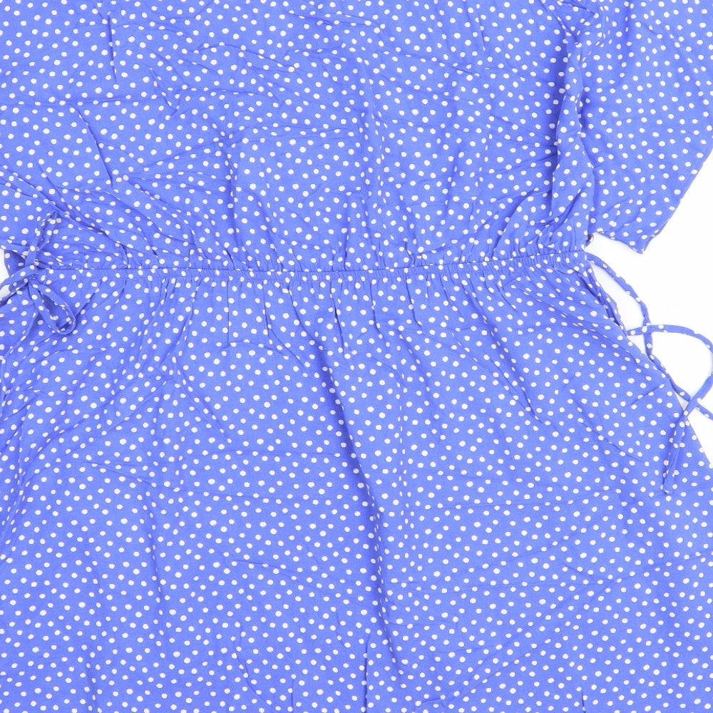 Marks and Spencer Womens Blue Polka Dot Viscose Tunic Blouse Size 22 V-Neck