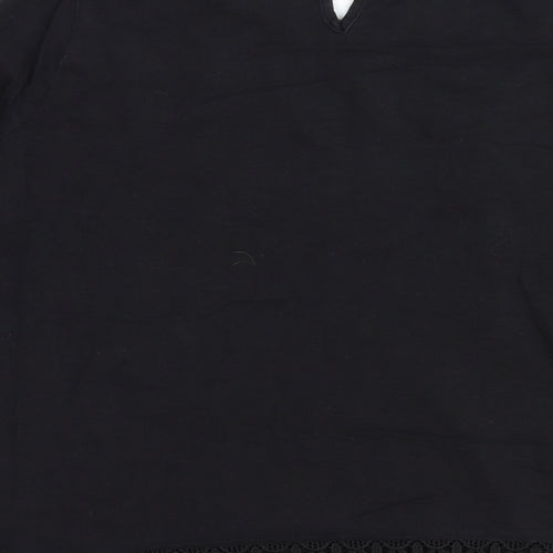 NEXT Womens Black Geometric 100% Cotton Basic T-Shirt Size 14 Round Neck - Broderie Anglaise Detail