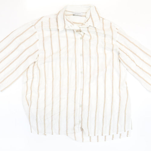 Papaya Womens White Striped Viscose Basic Button-Up Size 10 Collared