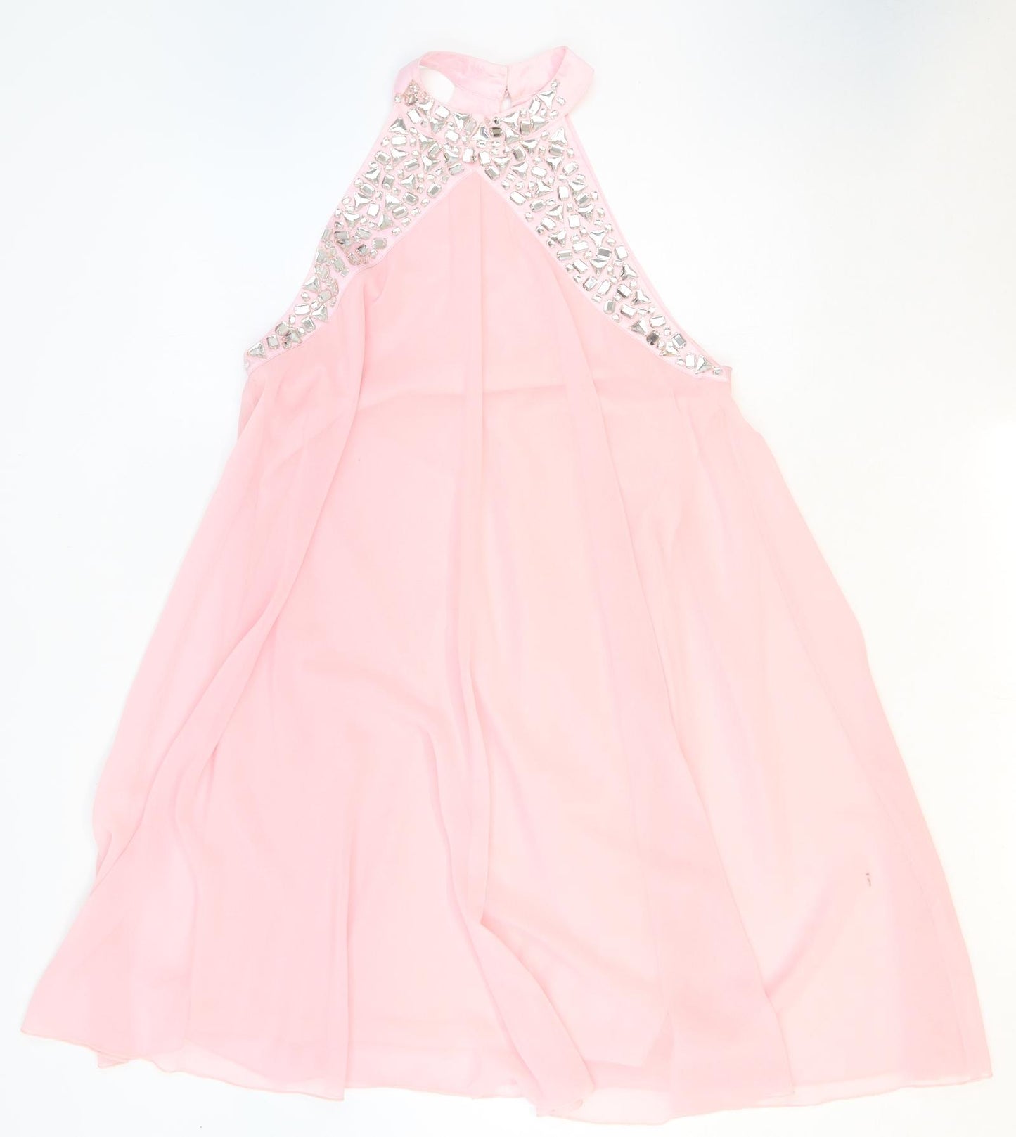Lipsy Womens Pink Polyester Ball Gown Size 12 Round Neck Button