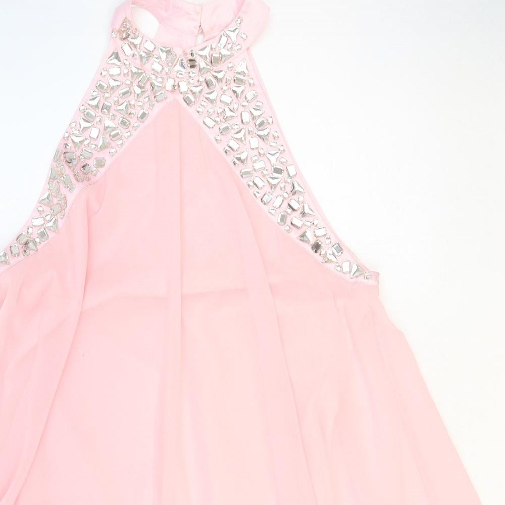 Lipsy Womens Pink Polyester Ball Gown Size 12 Round Neck Button