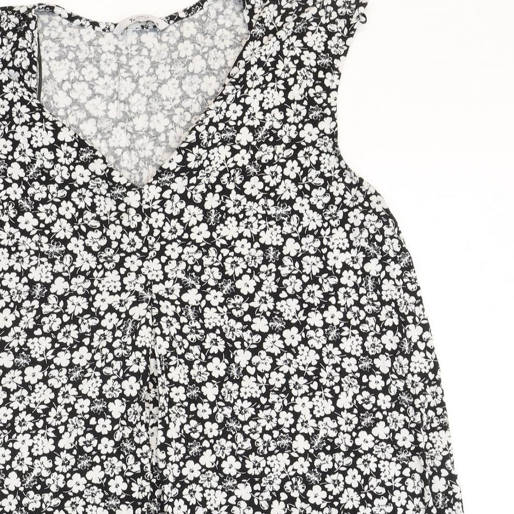 TU Womens White Floral Viscose Basic Blouse Size 16 V-Neck