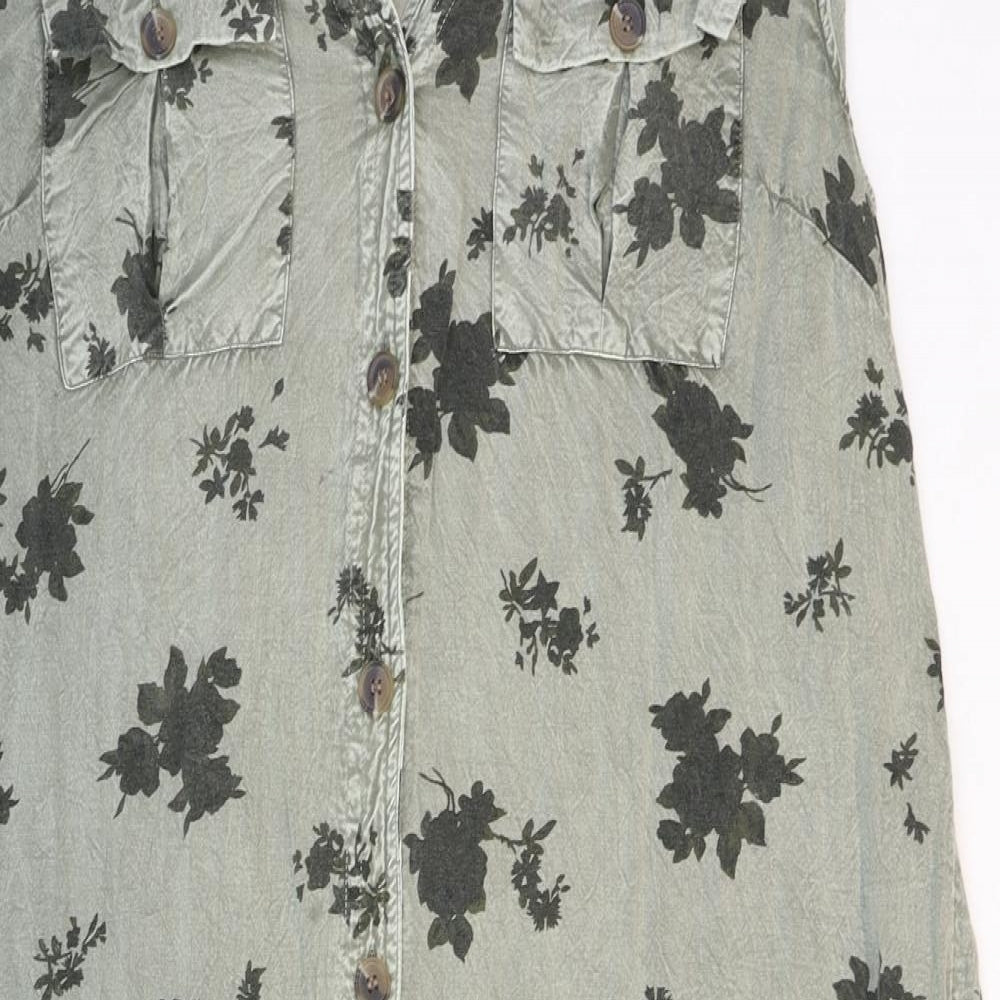 Roman Womens Grey Floral Viscose A-Line Size 20 V-Neck Button