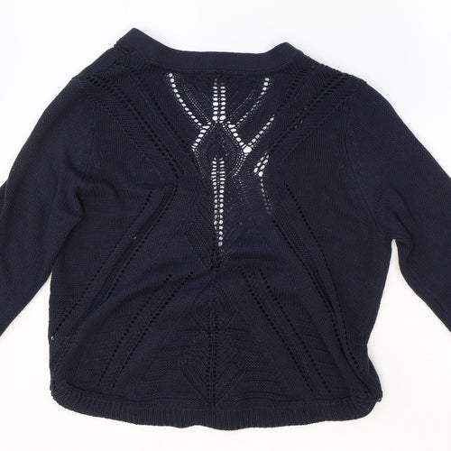 BHS Womens Blue V-Neck Cotton Cardigan Jumper Size 14