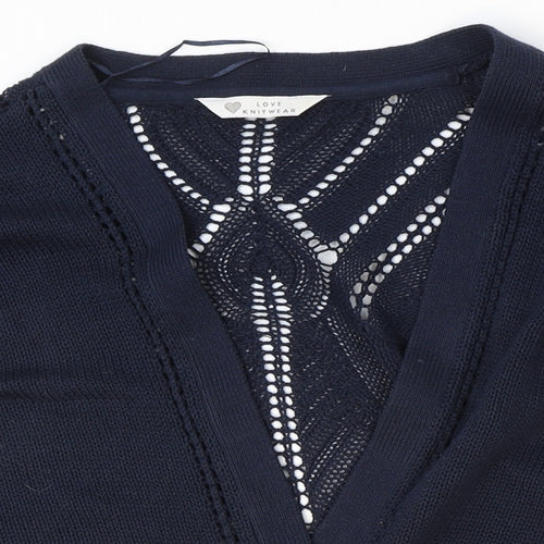 BHS Womens Blue V-Neck Cotton Cardigan Jumper Size 14