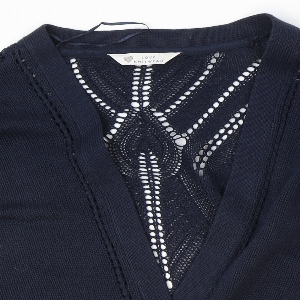 BHS Womens Blue V-Neck Cotton Cardigan Jumper Size 14