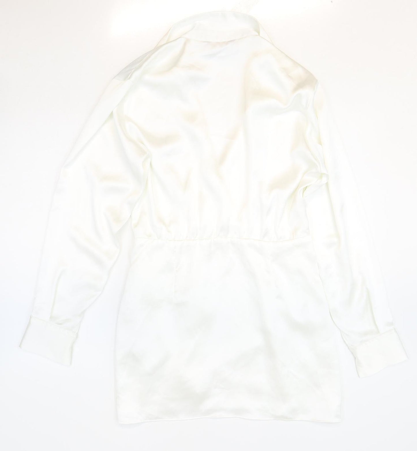 Zara Womens White Polyester Shirt Dress Size M Collared Zip
