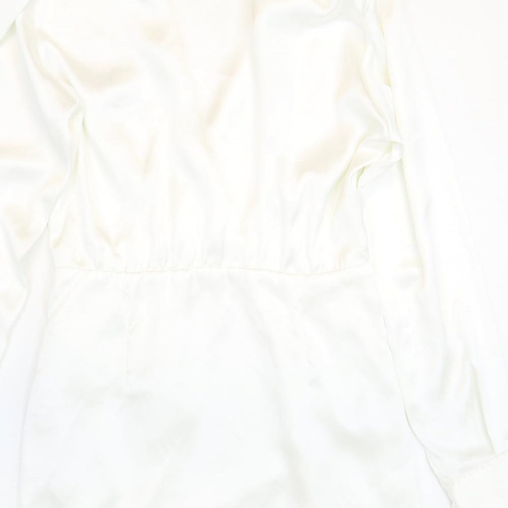 Zara Womens White Polyester Shirt Dress Size M Collared Zip