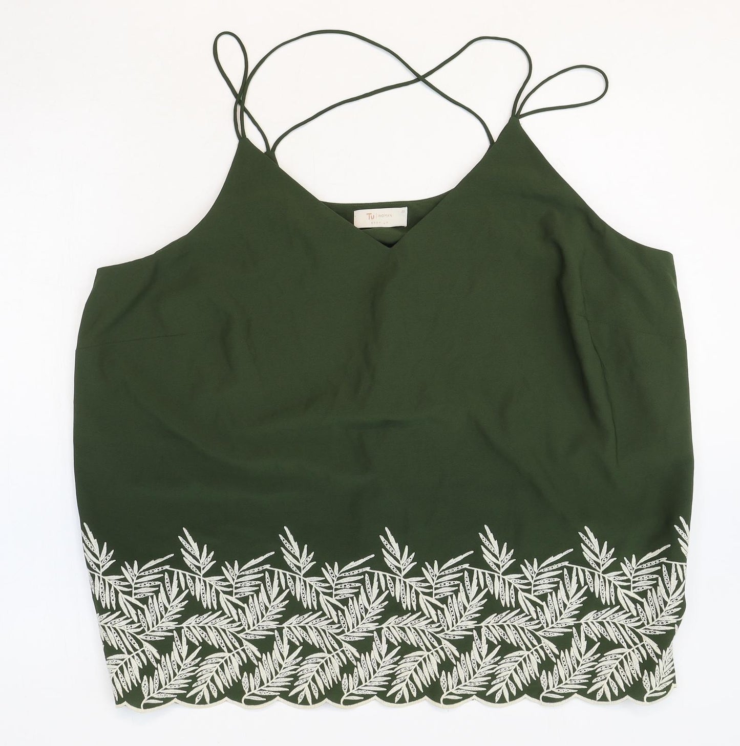 TU Womens Green Polyester Basic Tank Size 22 V-Neck - Leaf Print