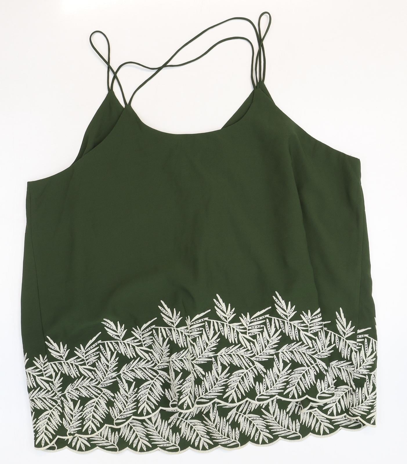 TU Womens Green Polyester Basic Tank Size 22 V-Neck - Leaf Print