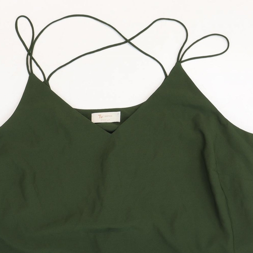 TU Womens Green Polyester Basic Tank Size 22 V-Neck - Leaf Print