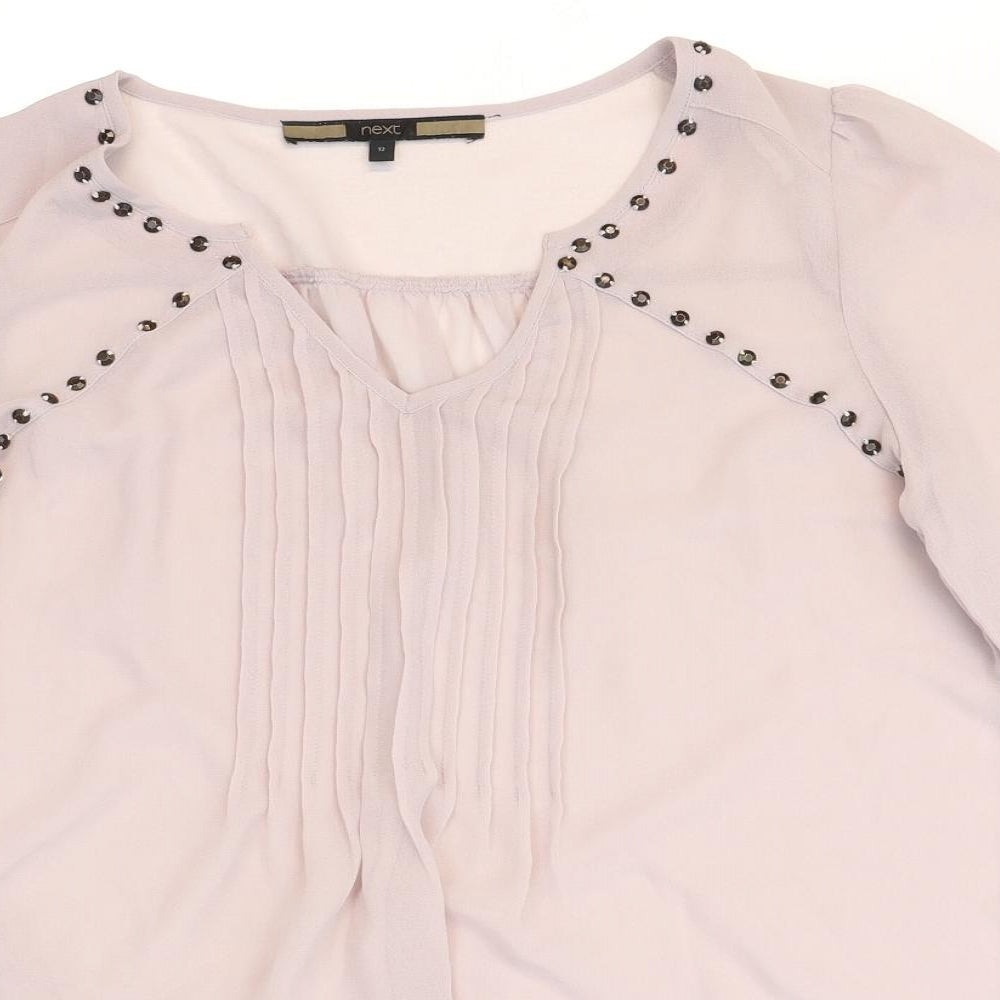NEXT Womens Pink Polyester Basic Blouse Size 12 V-Neck