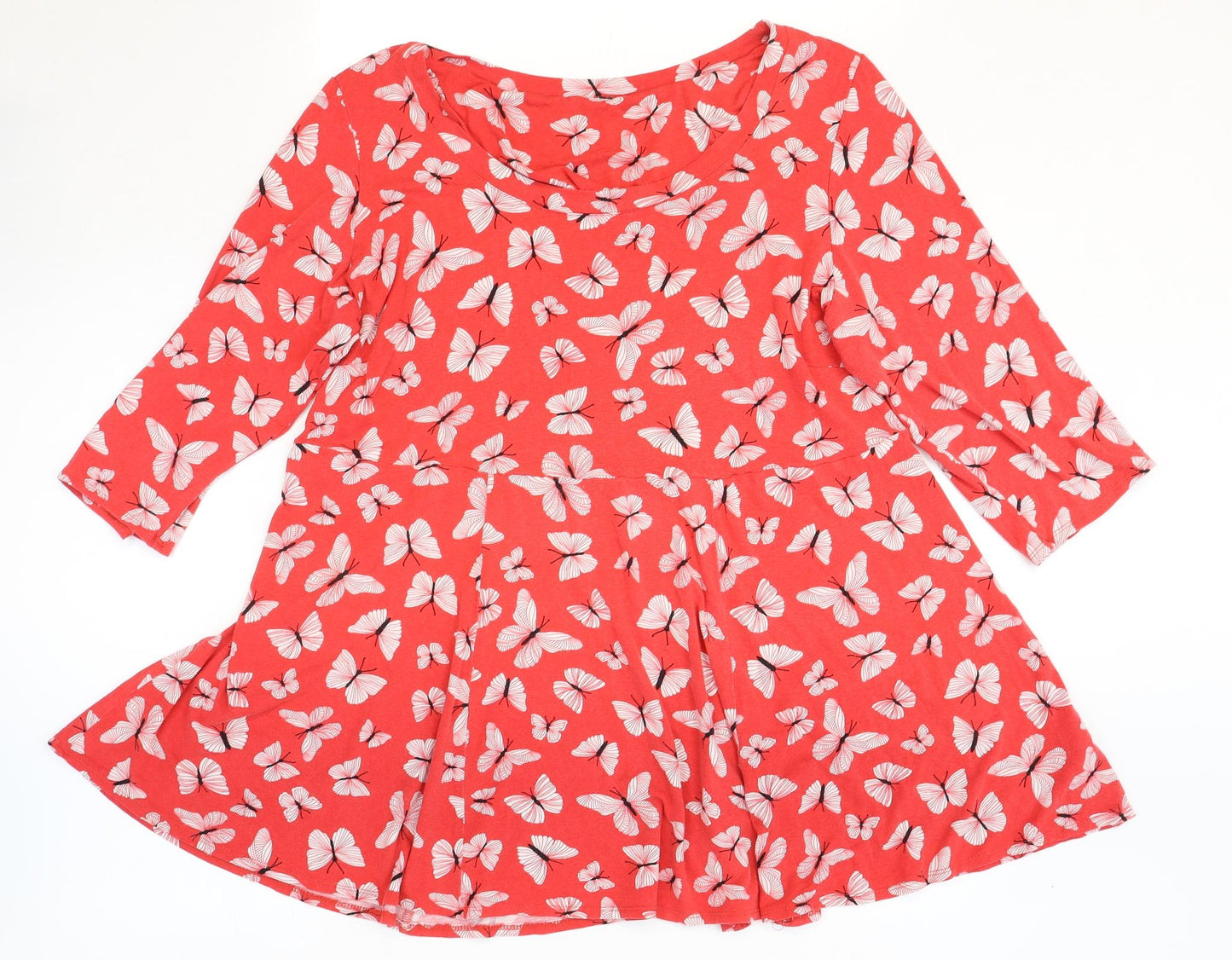 Preworn Womens Red Geometric Viscose Shift Size 20 Scoop Neck Pullover