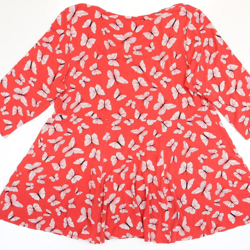 Preworn Womens Red Geometric Viscose Shift Size 20 Scoop Neck Pullover
