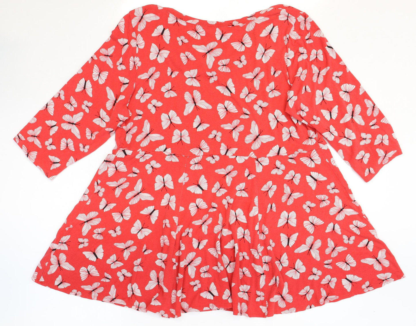 Preworn Womens Red Geometric Viscose Shift Size 20 Scoop Neck Pullover