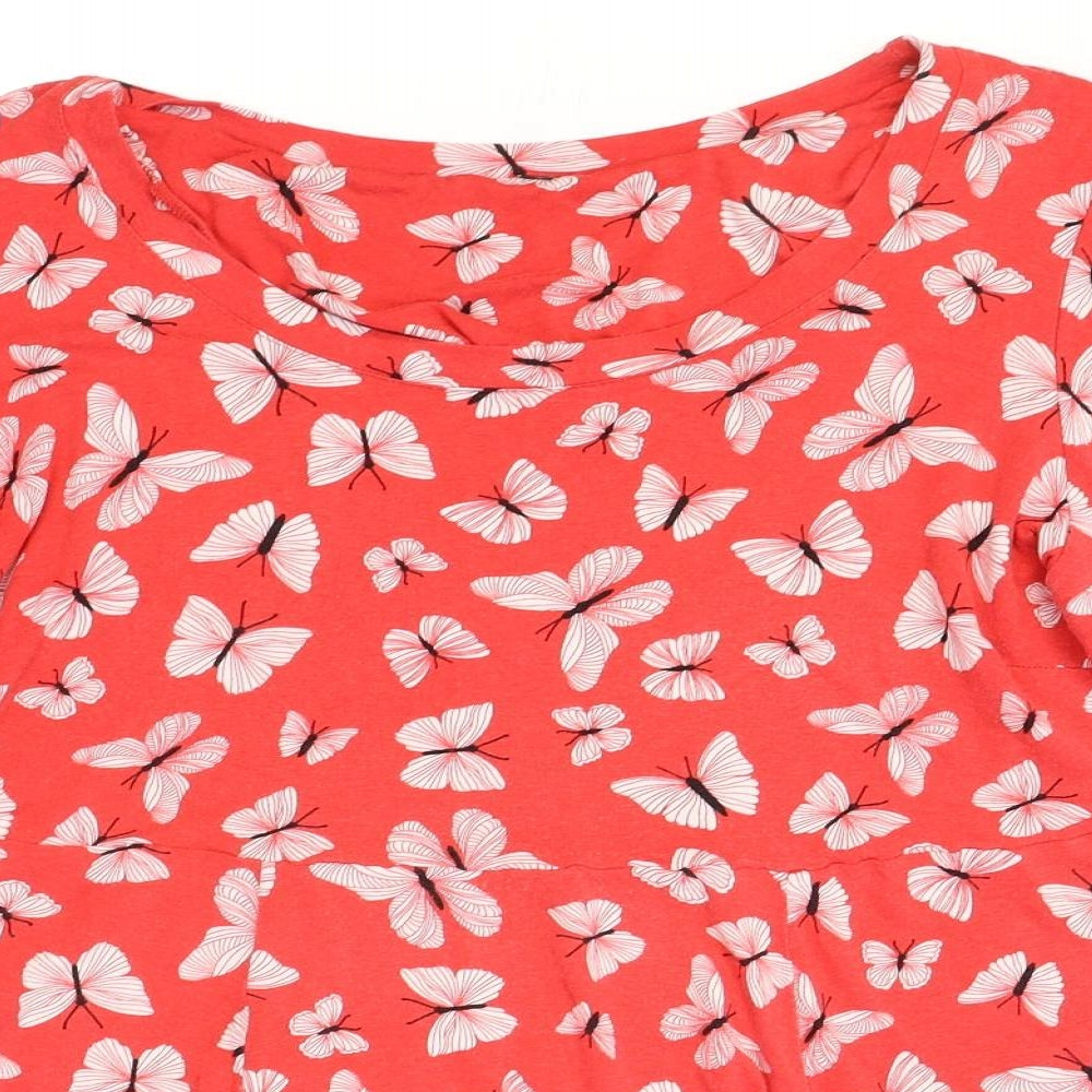 Preworn Womens Red Geometric Viscose Shift Size 20 Scoop Neck Pullover