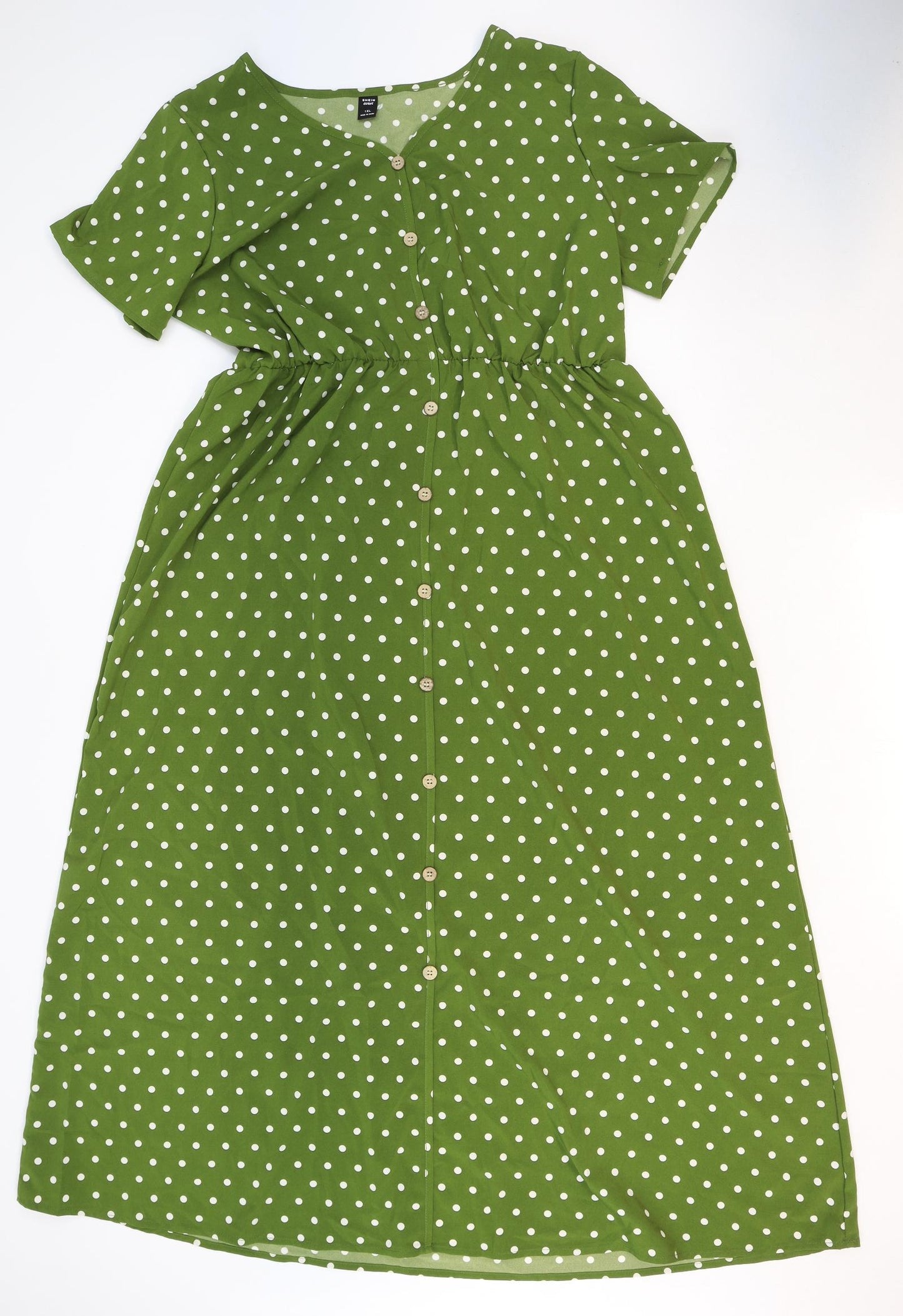 SheIn Womens Green Polka Dot Polyester Maxi Size XL V-Neck Pullover