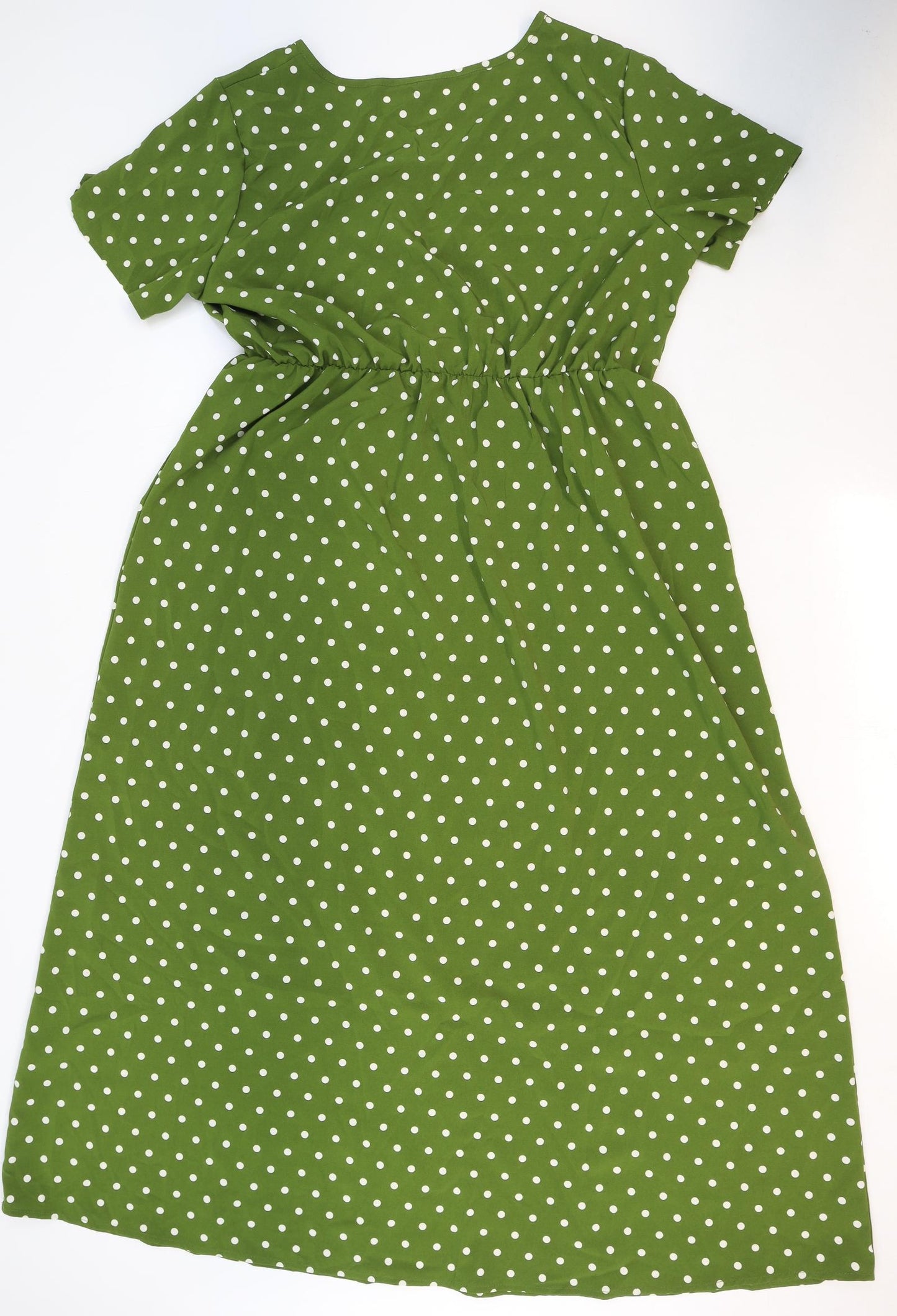 SheIn Womens Green Polka Dot Polyester Maxi Size XL V-Neck Pullover