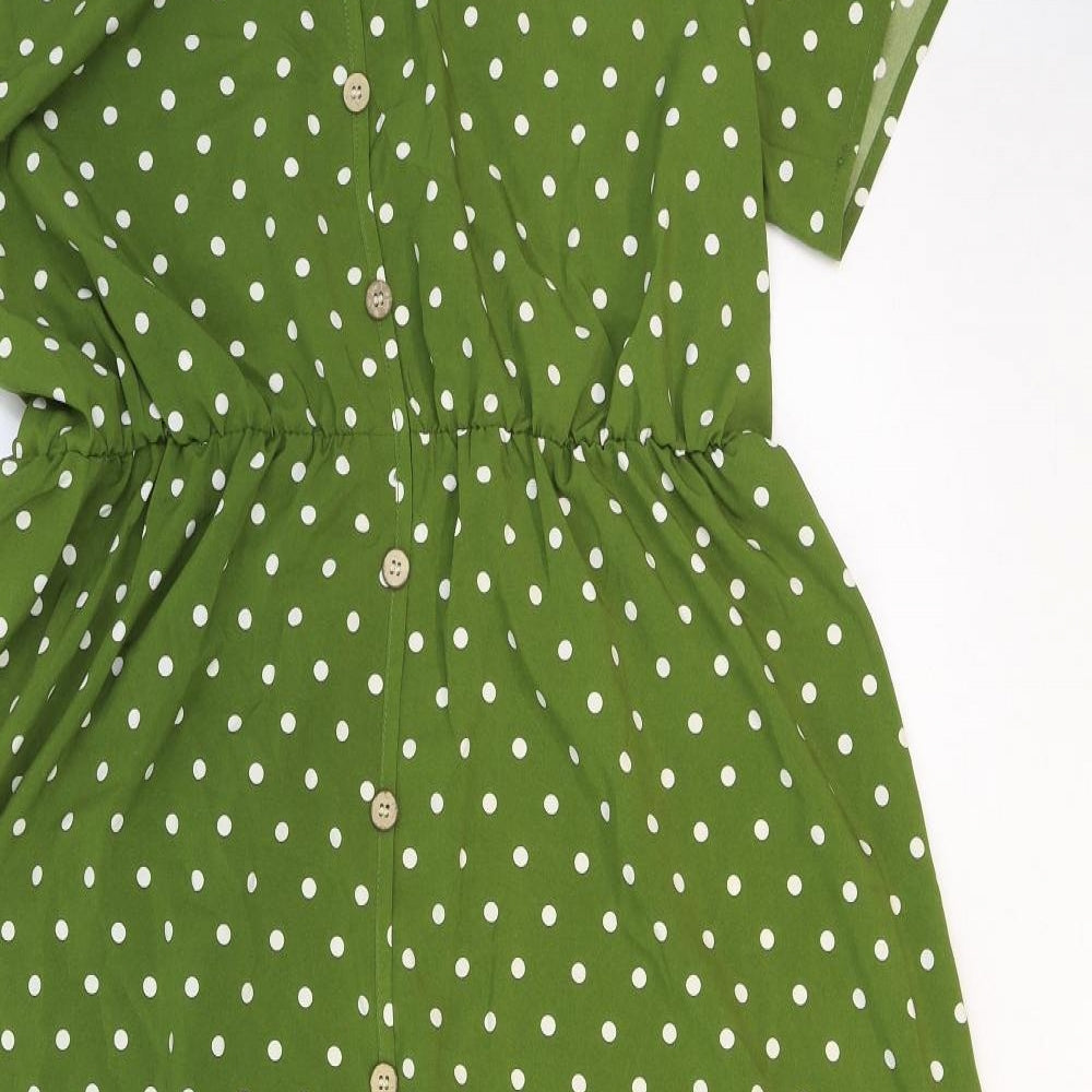SheIn Womens Green Polka Dot Polyester Maxi Size XL V-Neck Pullover