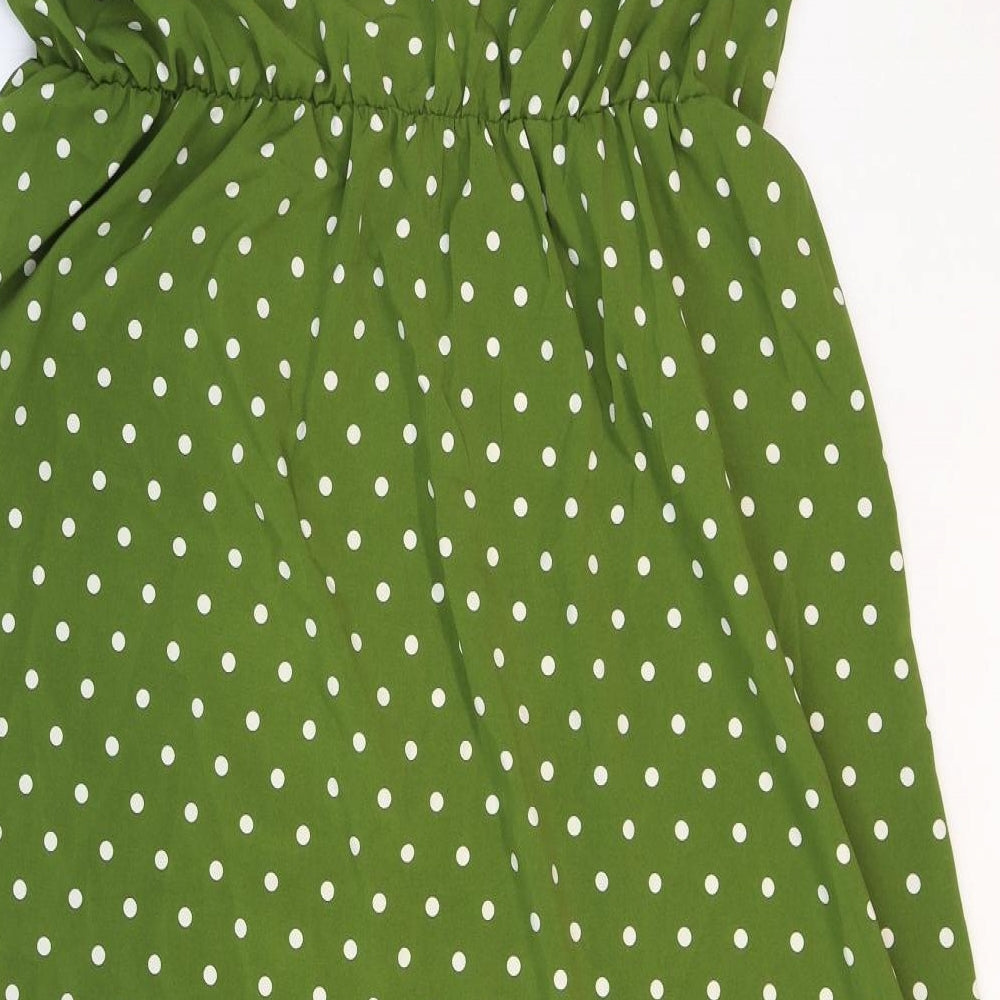 SheIn Womens Green Polka Dot Polyester Maxi Size XL V-Neck Pullover
